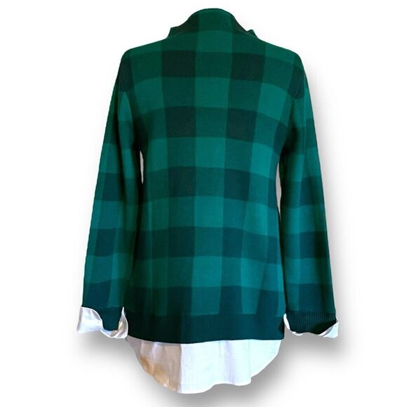 Isaac Mizrahi Live! Womens Sweater XS Green Plaid Layered Look Mock Neck Holiday - Picture 5 of 6